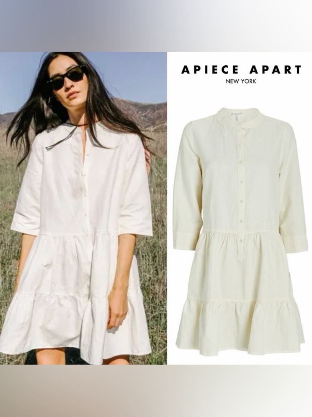 Apiece Apart Maurino Drop Waist Mini Dress White Cream Organic Size Small